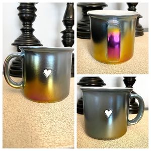NWT Rainbow/Iridescent Metallic Heart Ceramic Mug